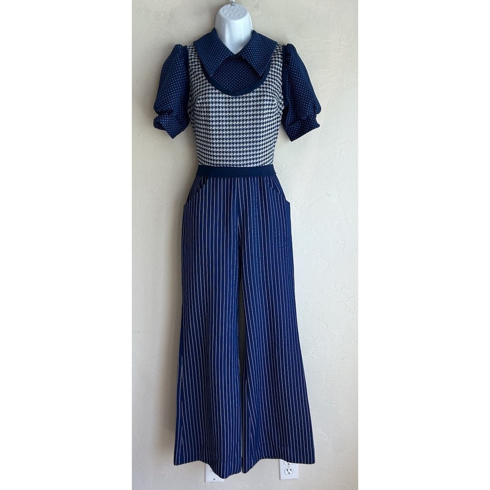 Vintage 1970s Jerell Of Texas Jumpsuit S Wide Leg Palazzo Mod Preppy Disco Retro
